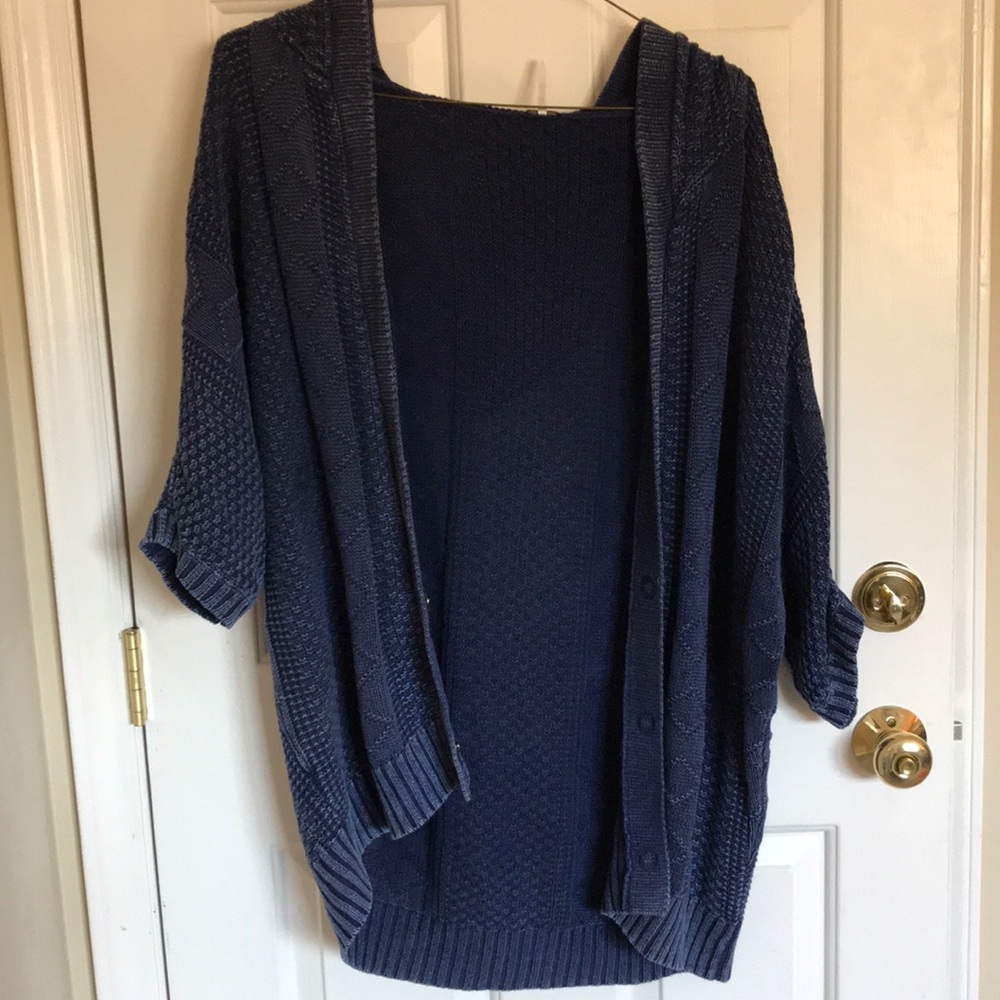 Free people short sleeved hooded navy cardigan